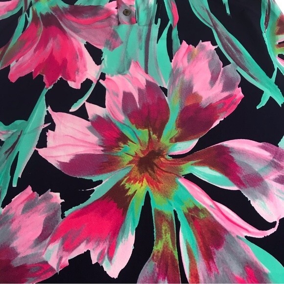 Peach Love California Popover Large Navy Floral Shirttail Dress Women Large - Picture 4 of 11